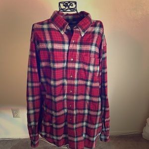 A red and black button down shirt